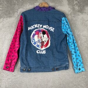 Disney Mickey Mouse Club Denim Jacket Kids XS Blue Colorblock Retro 90s Style
